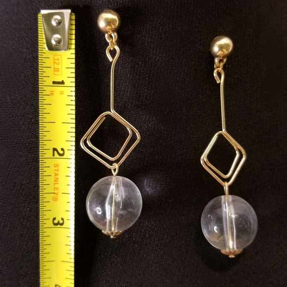 Lucite Ball Metal Square Spiral Drop Earrings - Picture 4 of 5
